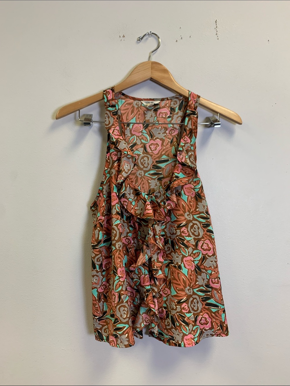 I Love H81 Floral Ruffle Camisole in Brown, Pink & Green